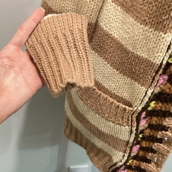 Anthropologie Cardigan with Stripes & Crochet Details Size Small Beige/Tan - Picture 6 of 14